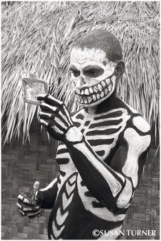 A Skeleton Double Checking His Face Paint